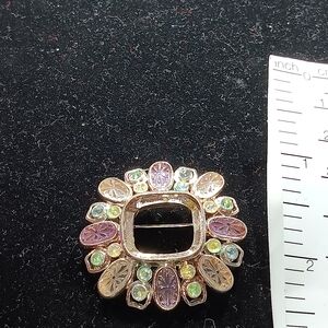 Floral Gemstone Brooch with Gold Accents